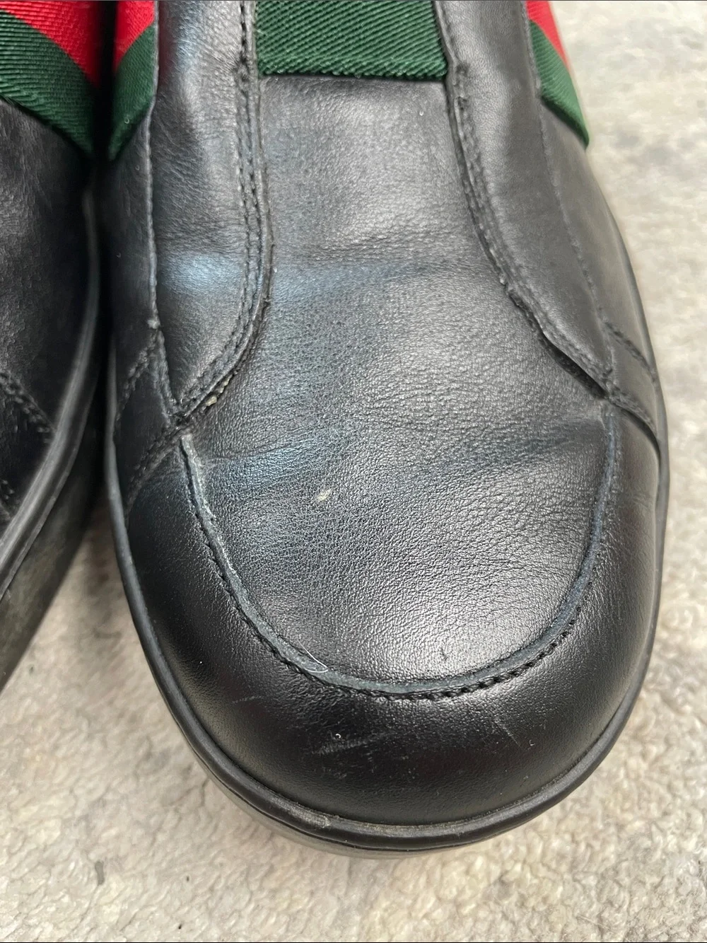 Gucci Miro Soft Web Ace Leather Slip On Sneakers Black Mens Sz 10
